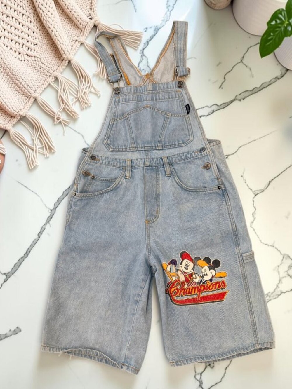 Disney Jerry Leigh Rare 1980s Mickey Mouse Short Denim Overalls Dungarees Small - Picture 2 of 11